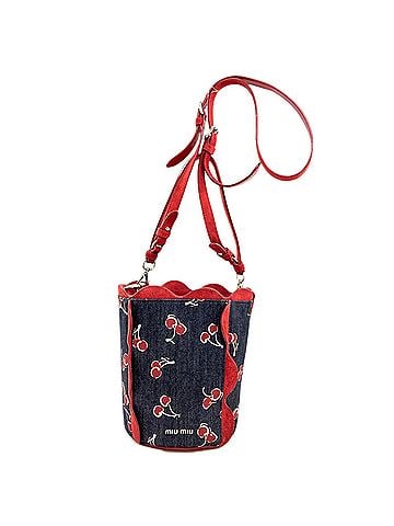 Miu Miu Miu Miu Miu Cherry Print 2-Way Shoulder Bag, Denim, Women's MIUMIU (view 1)