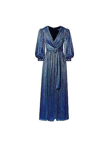 PatBO Crystal-Embellished Metallic Belted Lamé Maxi Dress Casual Dress (view 1)