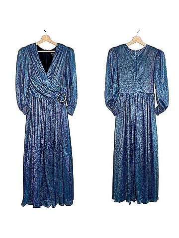 PatBO Crystal-Embellished Metallic Belted Lamé Maxi Dress Casual Dress (view 2)