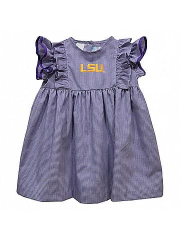 Vive La Fete Girl's Lsu Tigers Embroidered Gingham Ruffle Dress (view 1)