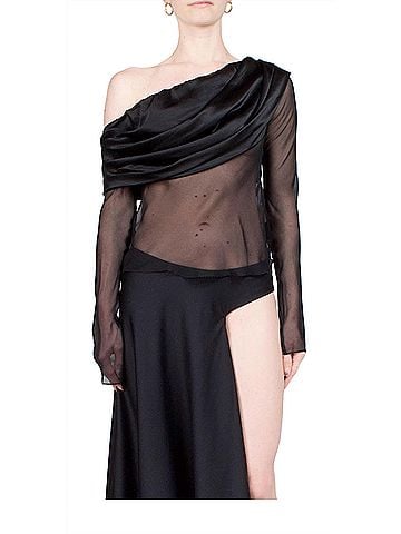 Christopher Esber Vilenica Veiled Off The Shoulder Top in Black (view 2)
