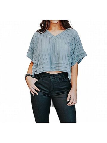 Umgee T-Crop Til You Drop Crop Top in Dusty Blue (view 2)