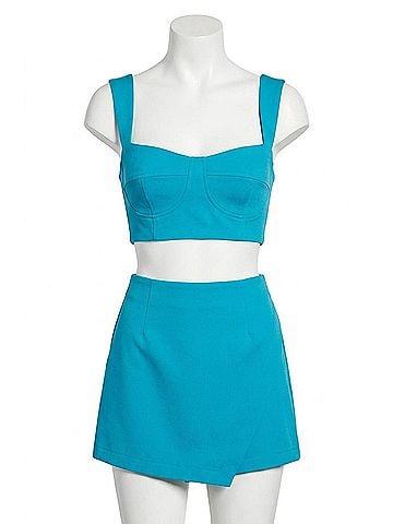 Show Me Your Mumu Sally Crop Top in Teal Suiting (view 1)