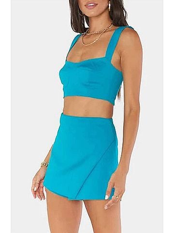 Show Me Your Mumu Sally Crop Top in Teal Suiting (view 2)