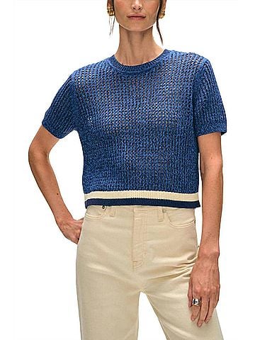 White + Warren Organic Cotton Mesh Top in Blue Marl (view 2)