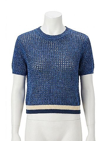 White + Warren Organic Cotton Mesh Top in Blue Marl (view 1)