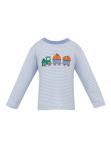 Claire & Charlie Boy's Pumpkin Train Applique Stripe Long Sleeve Knit Shirt (view 1)