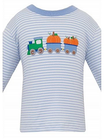 Claire & Charlie Boy's Pumpkin Train Applique Stripe Long Sleeve Knit Shirt (view 2)