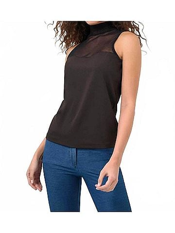 Anatomie Ellen Sleeveless Mesh Mockneck Top in Black (view 2)