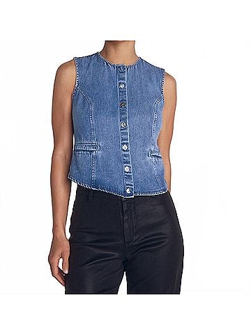 Bella Dahl High Neck Fitted Vest in Medium Vintage Wash (view 2)
