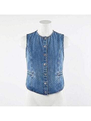 Bella Dahl High Neck Fitted Vest in Medium Vintage Wash (view 1)