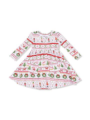 Angel Dear Girl's Sugar Plum Fairy Nutcracker Fair Isle Bamboo Long Sleeve Twirl Dress (view 1)