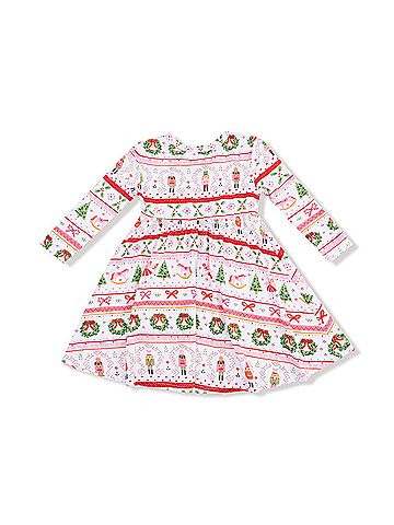 Angel Dear Girl's Sugar Plum Fairy Nutcracker Fair Isle Bamboo Long Sleeve Twirl Dress (view 2)