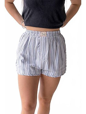 Free People Day To Day Flannel Boxer Shorts in Grey Combo (view 2)