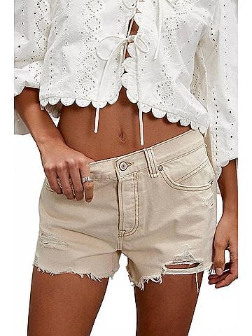 Free People Now Or Never Denim Shorts in Ecru (view 2)