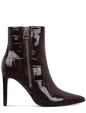 INC International Concepts Women's Sarishaa Zip Booties in Burgundy Croc (view 1)