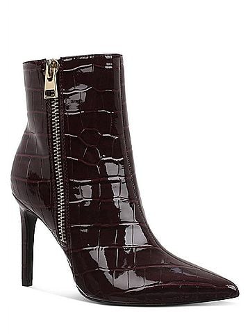 INC International Concepts Women's Sarishaa Zip Booties in Burgundy Croc (view 2)