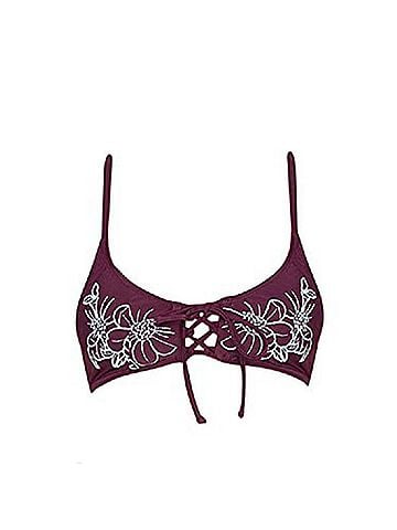 Somedays Lovin Reha Lace Up Front Embroidered Bikini Top (view 1)