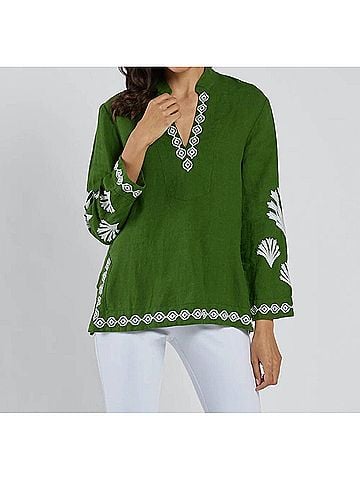 Jude Connally Elyce Embroidered Linen Top in Garden Green/White (view 2)