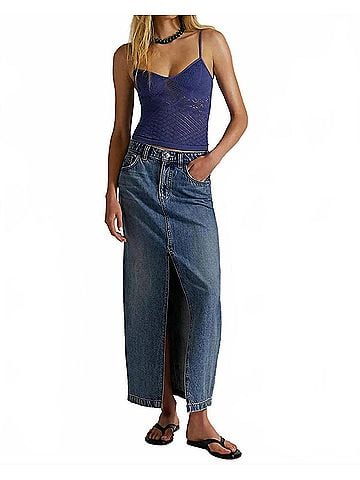 Free People Nothing Better Denim Maxi Skirt in Blue (view 2)