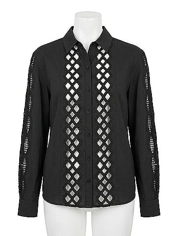 Allison Nina Eyelet Shirt in Black (view 1)