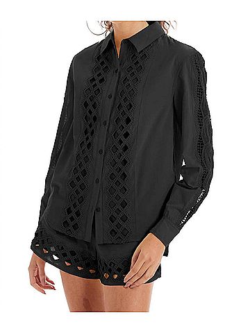 Allison Nina Eyelet Shirt in Black (view 2)