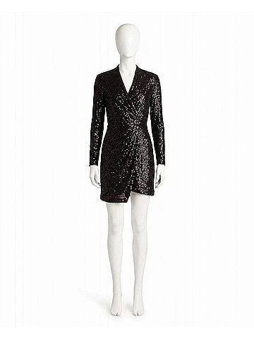 Nicole Miller Sequin Faux Wrap Molly Dress in Very Black Sequins (view 1)
