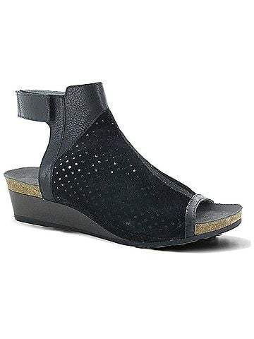 Naot Oz Wedge Sandal in Punched Black Suede (view 1)