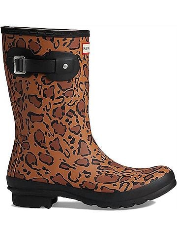 Hunter Women's Original Short Leopard Print Boots in Rich Tan/Saddle/Black (view 1)