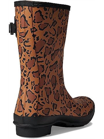 Hunter Women's Original Short Leopard Print Boots in Rich Tan/Saddle/Black (view 2)
