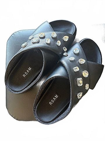 ROAM Women's Cross Crystal Sandal in Black (view 2)