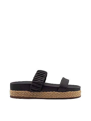 Kaanas Women's Selangor Platform Slide Sandal in Black Leather (view 1)