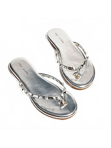 Yosi Samra Women's Rivington Stud Flip Flop Sandals in Silver (view 2)