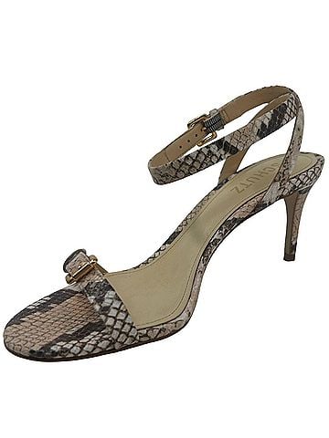 Schutz Women's Aurora Mid Heels in Snake Beige Latte (view 2)