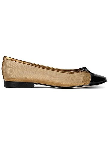 Jeffrey Campbell Women's Releve Mesh Ballet Flats in Gold Mesh Black Patent (view 1)