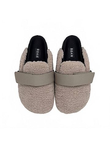 ROAM Women's Slip On Fuzzy Faux Shearling Loafer Mule in Cement (view 2)