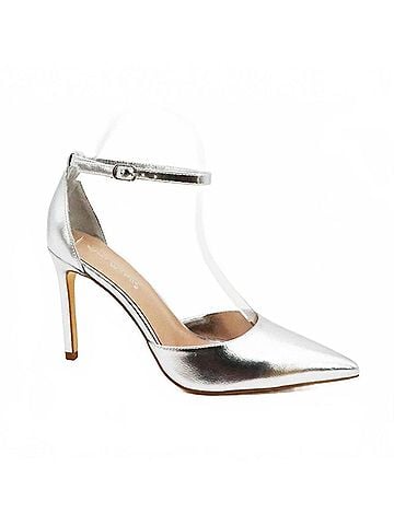 Anne Michelle Women's Ankle Strap Pointy Toe Pump in Silver Metallic (view 1)