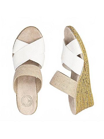 Charleston Shoe Company Women's Rita Wedge Linen Sandal in White (view 2)