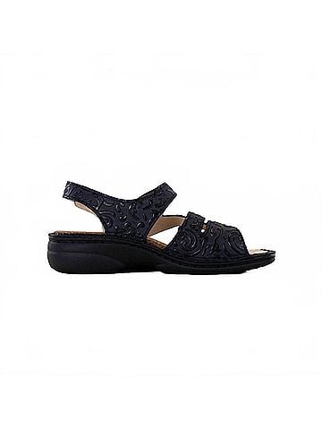 Finn Comfort Women's Gomera-S Leather Sandals in Blue Arabesque (view 1)