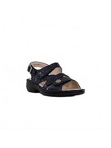 Finn Comfort Women's Gomera-S Leather Sandals in Blue Arabesque (view 2)