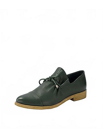 Django & Juliette Women's Kotty Leather Flat Shoes in Olive Leather (view 2)