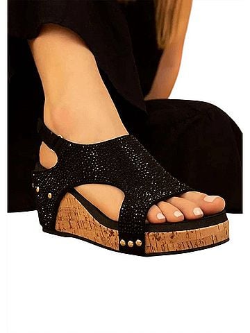 Makers Women's Rhinestone Slingback Cork Wedge Sandals (view 2)