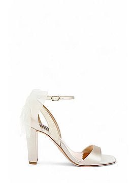 knee length dresses for ladies Nude Faux Leather Block Heeled Sandal With Pearl Embellished Strap – Linzi main image 0