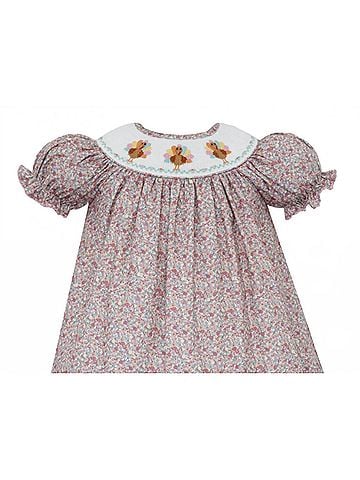 Anavini Girl's Floral Turkey Girl Short Sleeve Smocked Bishop With Insert (view 2)
