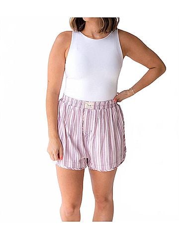 Free People Day To Day Flannel Boxer Shorts in Burgundy Combo (view 2)