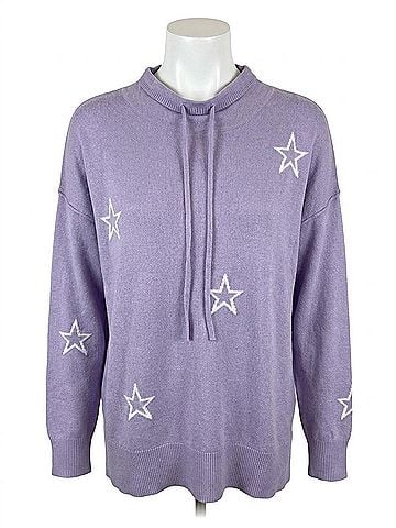 Elliott Lauren Long Sleeve Drawstring Crew Neck Sweater in Violet (view 1)