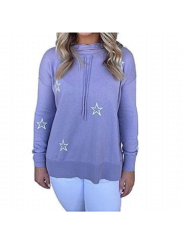 Elliott Lauren Long Sleeve Drawstring Crew Neck Sweater in Violet (view 2)
