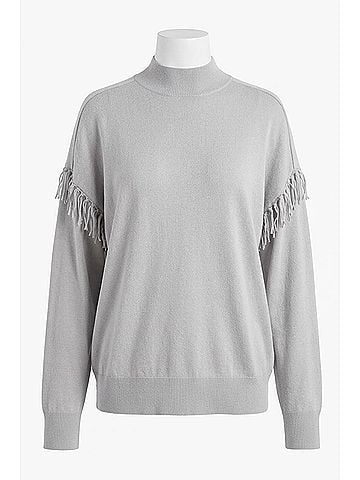 Elliott Lauren Fringe Mock Neck Sweater in Silver (view 1)