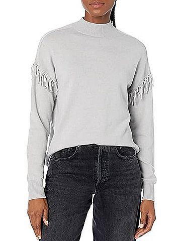 Elliott Lauren Fringe Mock Neck Sweater in Silver (view 2)