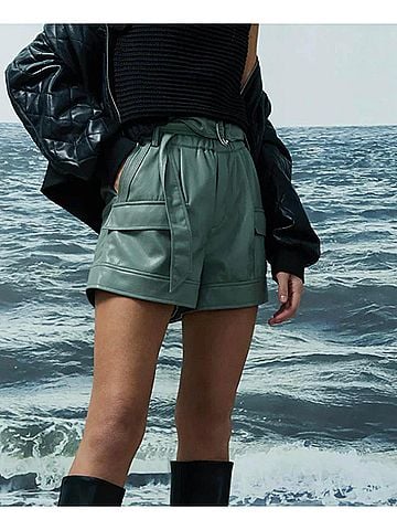 Melissa Nepton Parker Faux Leather Shorts in Sage (view 2)